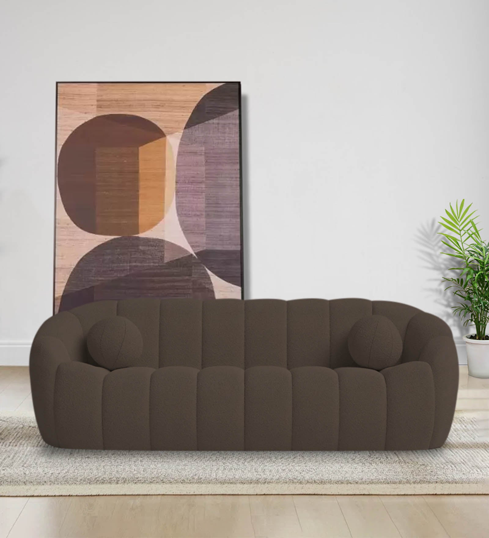 Boucle Fabric 3 Seater Sofa In Niya Beige Colour - Febonic Living