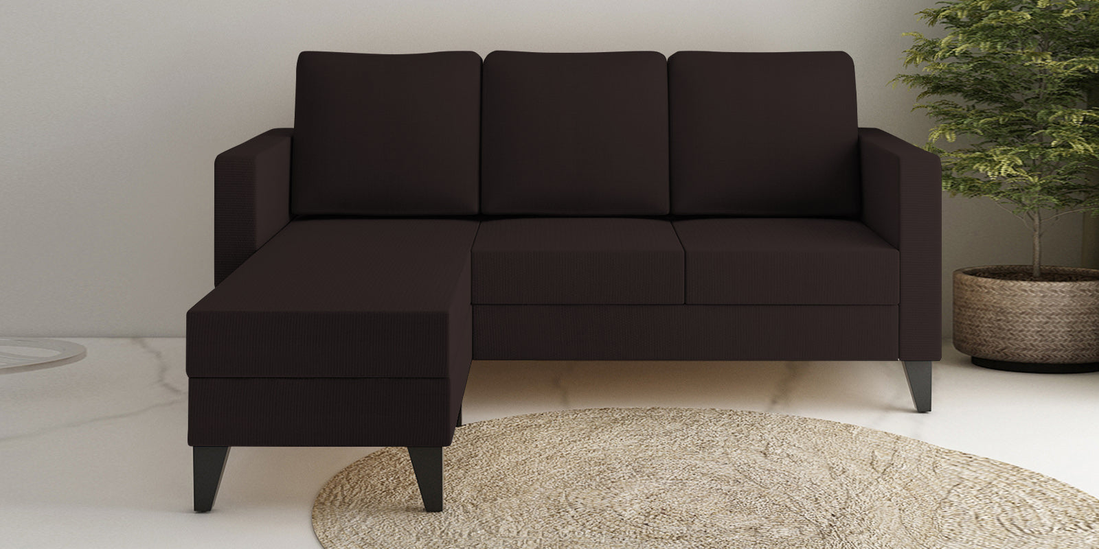 Nori Fabric RHS Sectional Sofa (2+Lounger) In Dark Brown Colour - Febonic Living