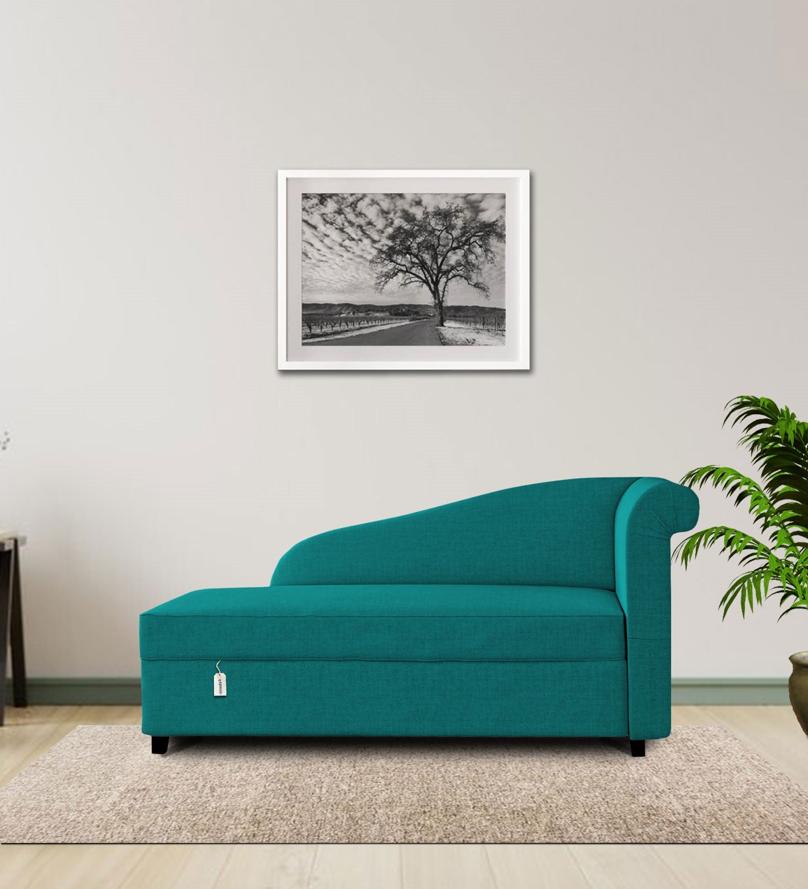 Toppy Fabric LHS Chaise Lounger In Sea Green Colour With Storage - Febonic Living
