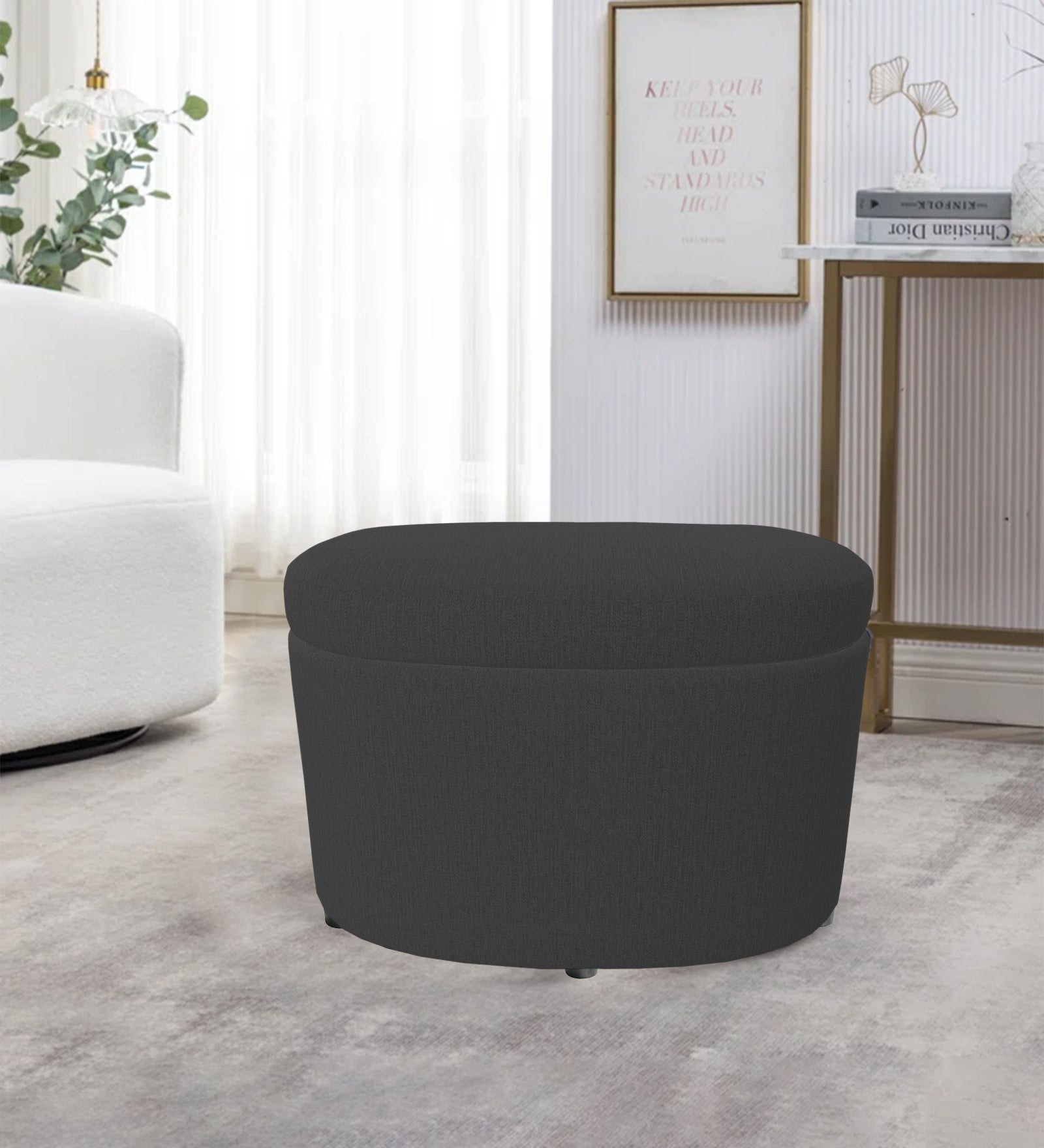 Ruggy Fabric Storage Ottoman in Charcoal Grey Colour - Febonic Living