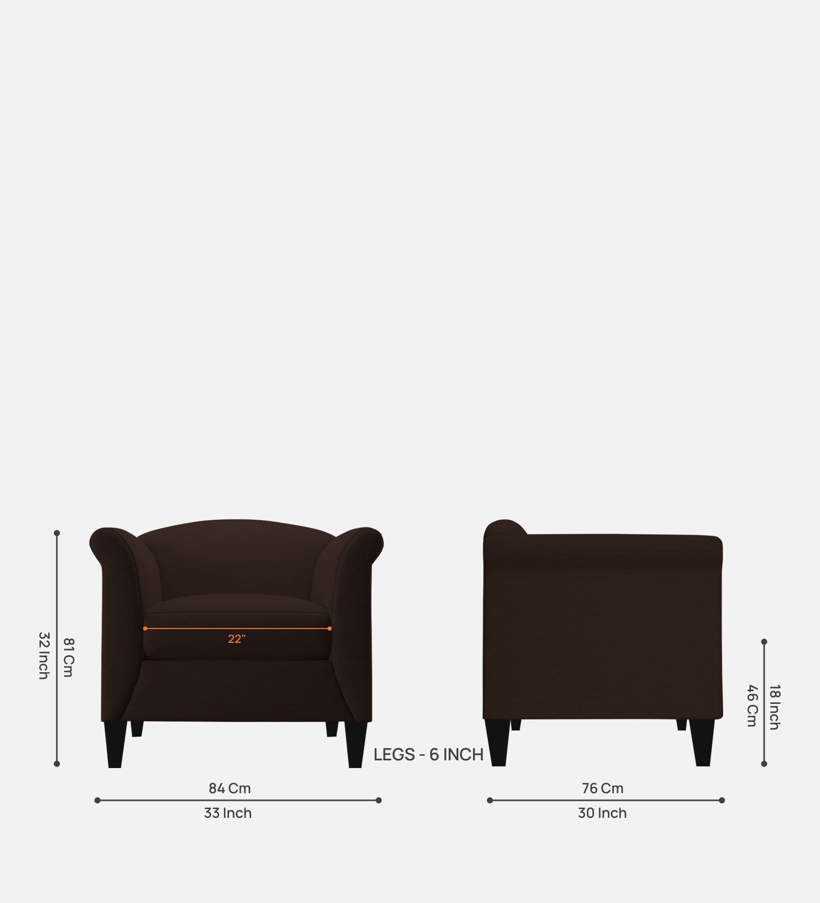 Kimber Fabric 1 Seater Sofa In Coffee Brown Colour - Febonic Living