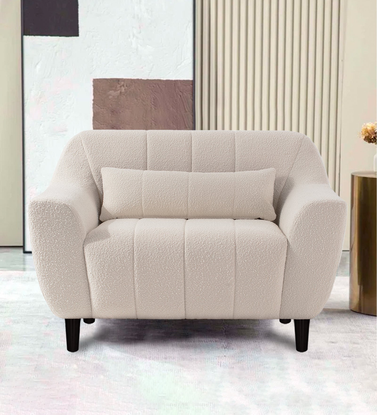Nesco Boucle Fabric 1 Seater Sofa in Bright White Colour
