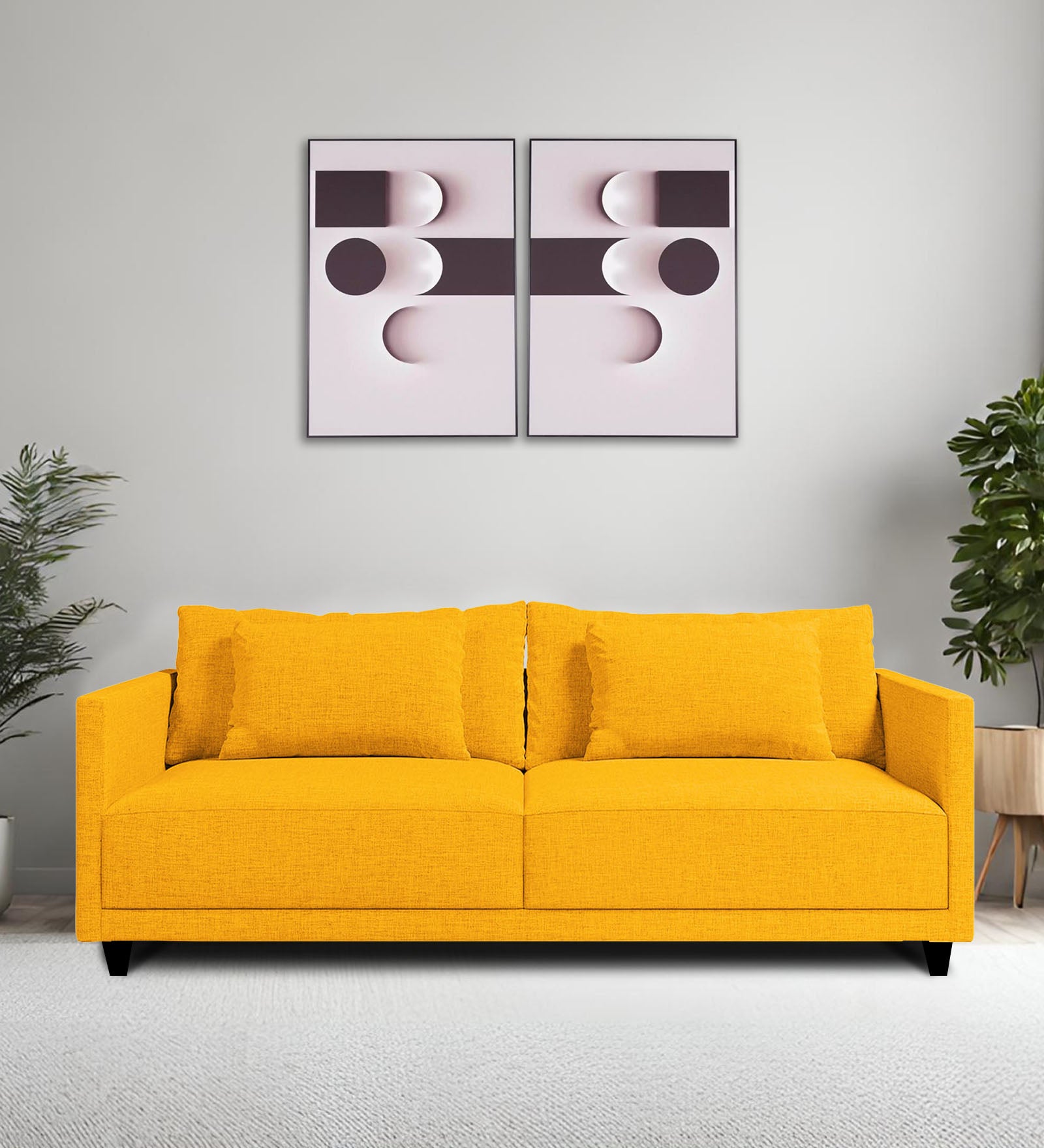 Kera Fabric 2 Seater Sofa In Bold Yellow Colour - Febonic Living