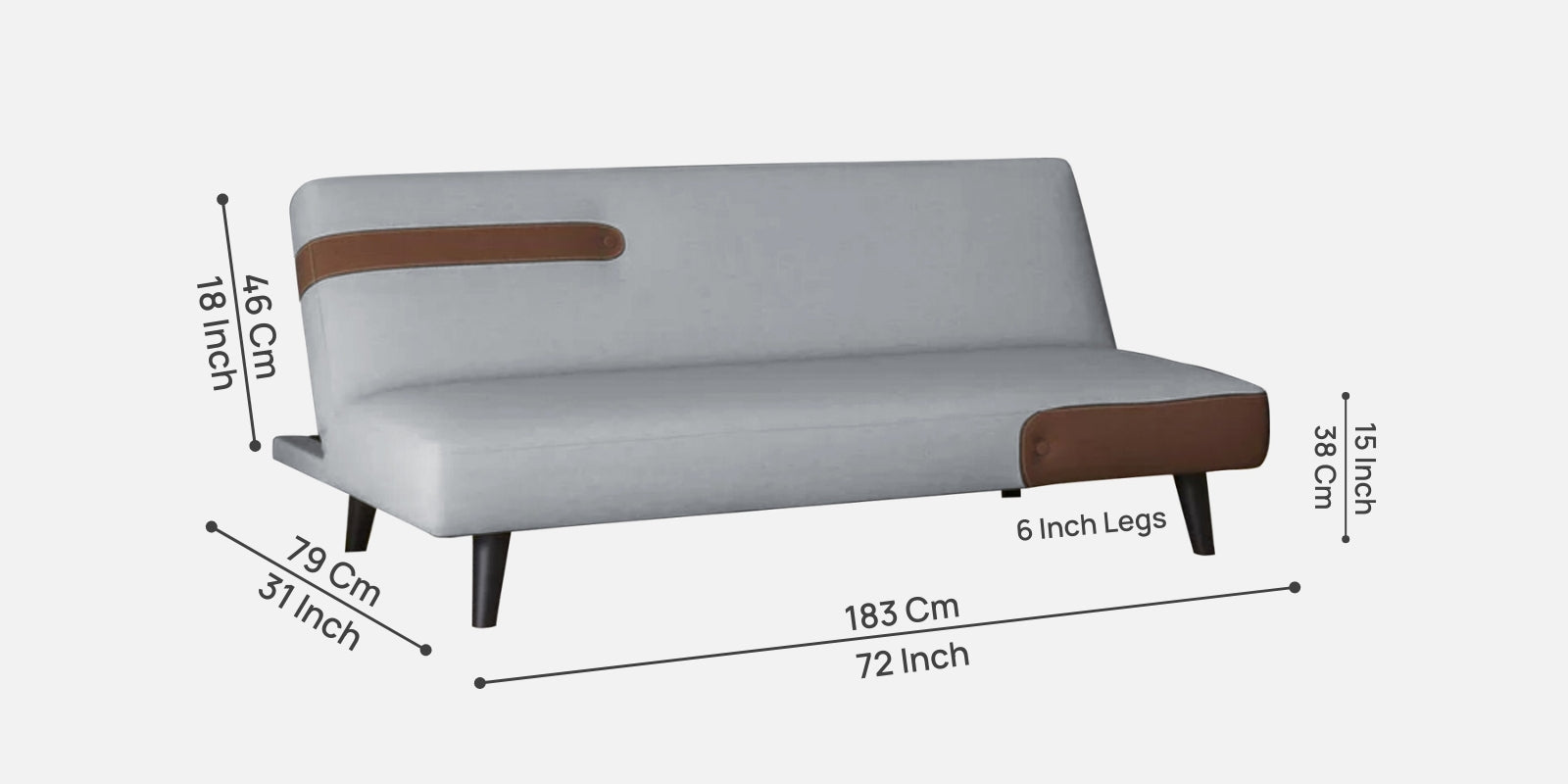 Vedan Fabric 3 Seater Convertible Sofa Cum Bed In Coin Grey Colour - Febonic Living