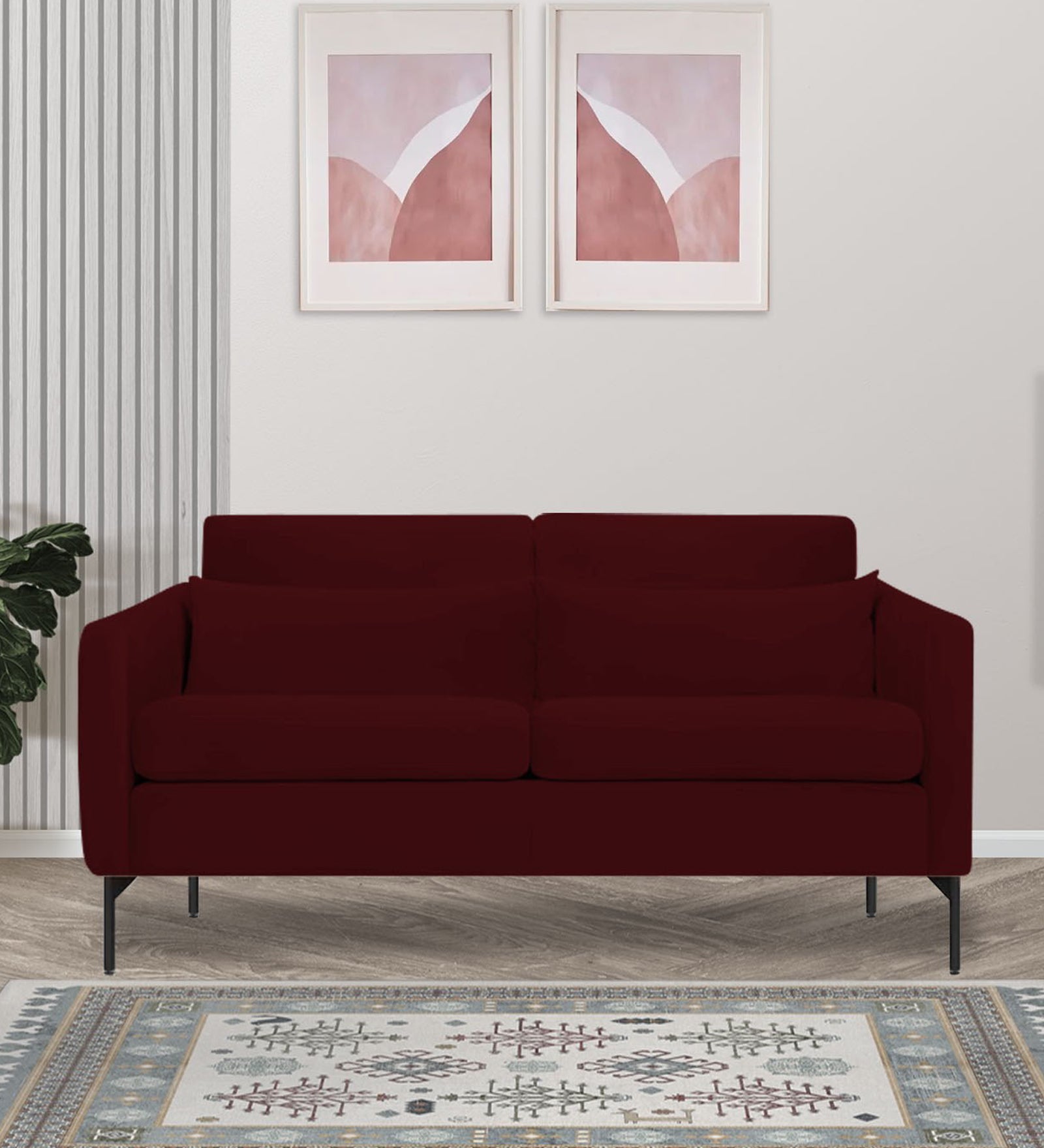 Haru Velvet 2 Seater Sofa in Dark Maroon Colour