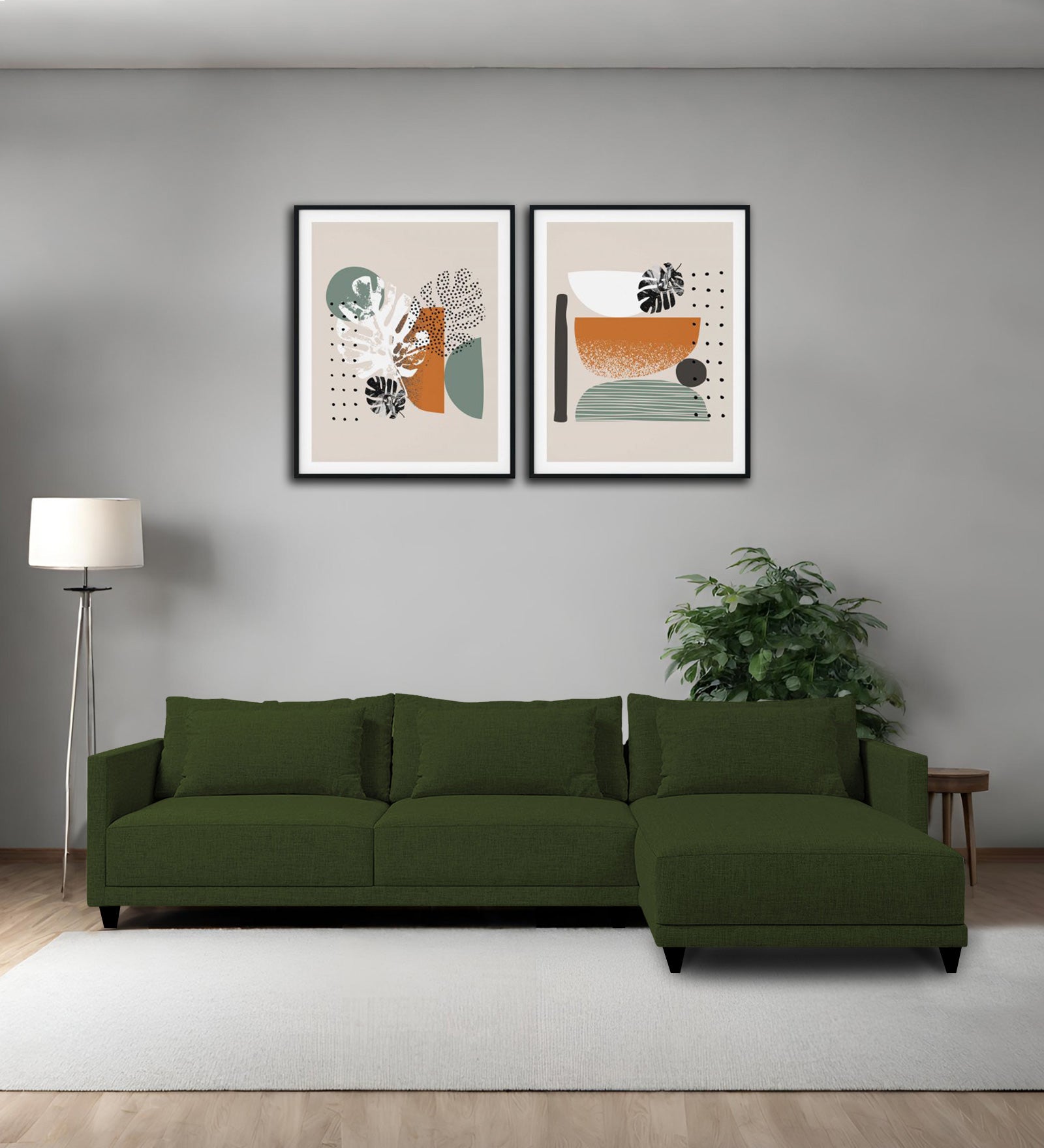 Kera Fabric LHS Sectional Sofa (3+Lounger) In Olive Green Colour - Febonic Living