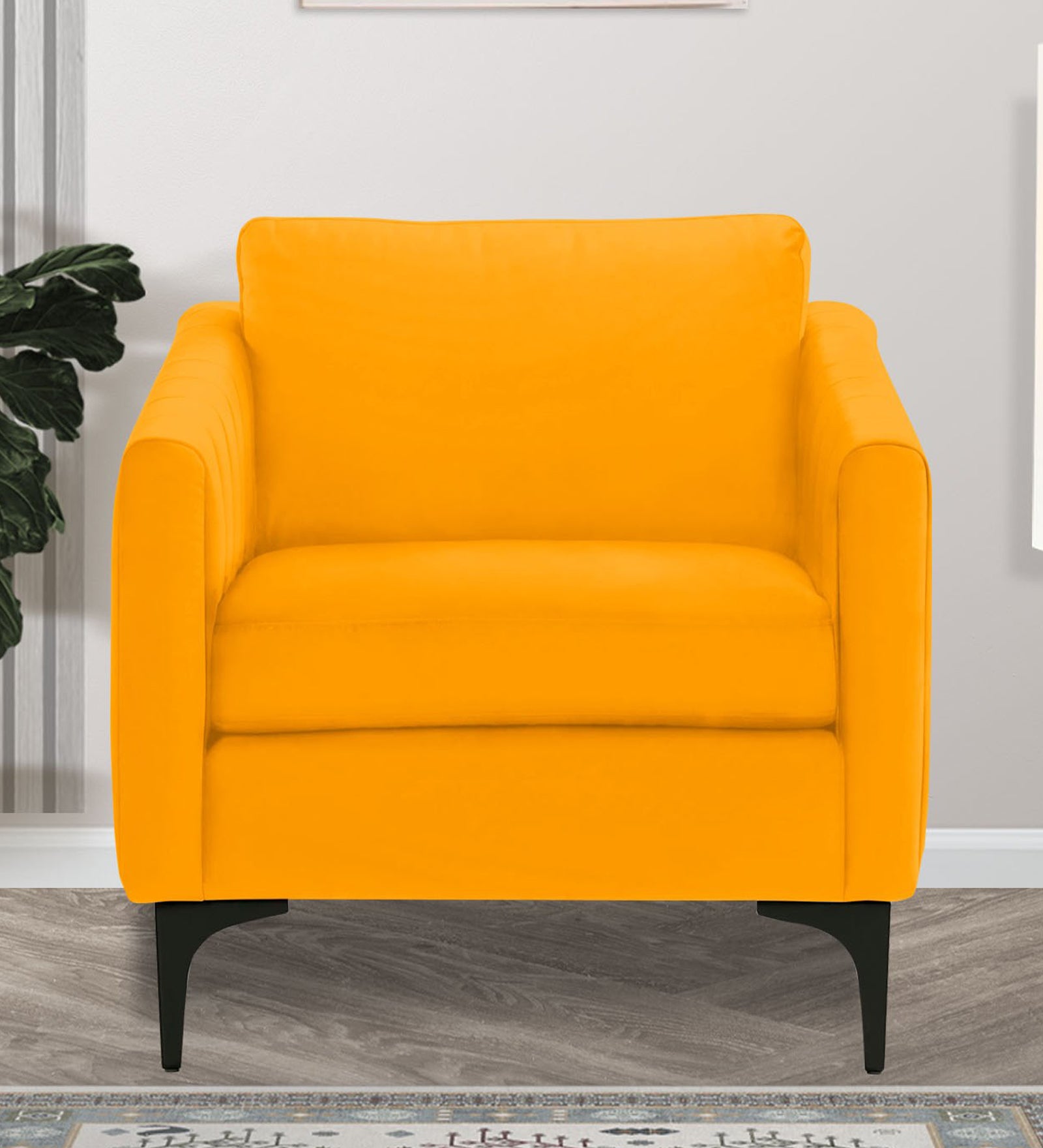 Haru Velvet 1 Seater Sofa In Saffron yellow Colour - Febonic Living