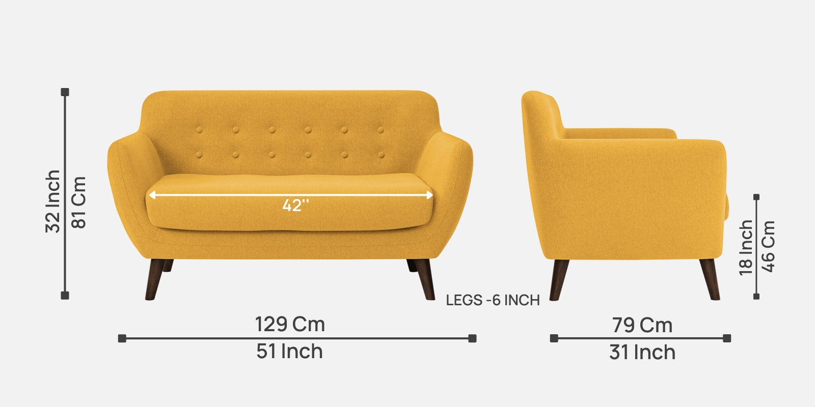 Goofy Fabric 2 Seater Sofa In Bold Yellow Colour - Febonic Living