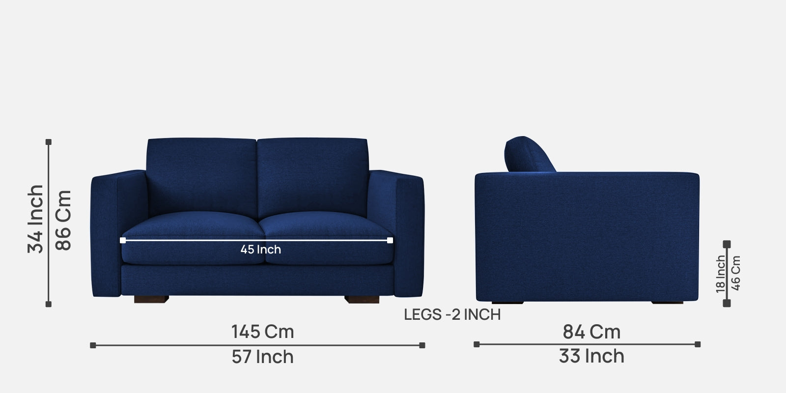 Messy Fabric 2 Seater Sofa In Royal Blue Colour - Febonic Living
