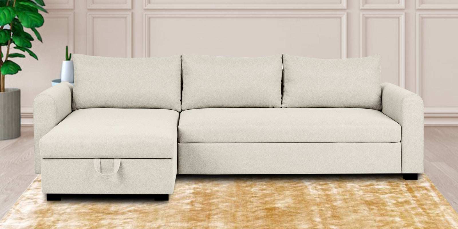 Sigma Fabric RHS Sectional Sofa (3+Lounger) In Ivory Cream Colour - Febonic Living