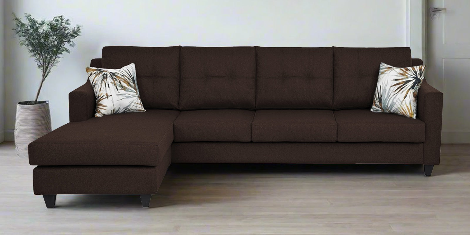 Welly Fabric RHS Sectional Sofa (3+Lounger) In Coffee Brown Colour - Febonic Living