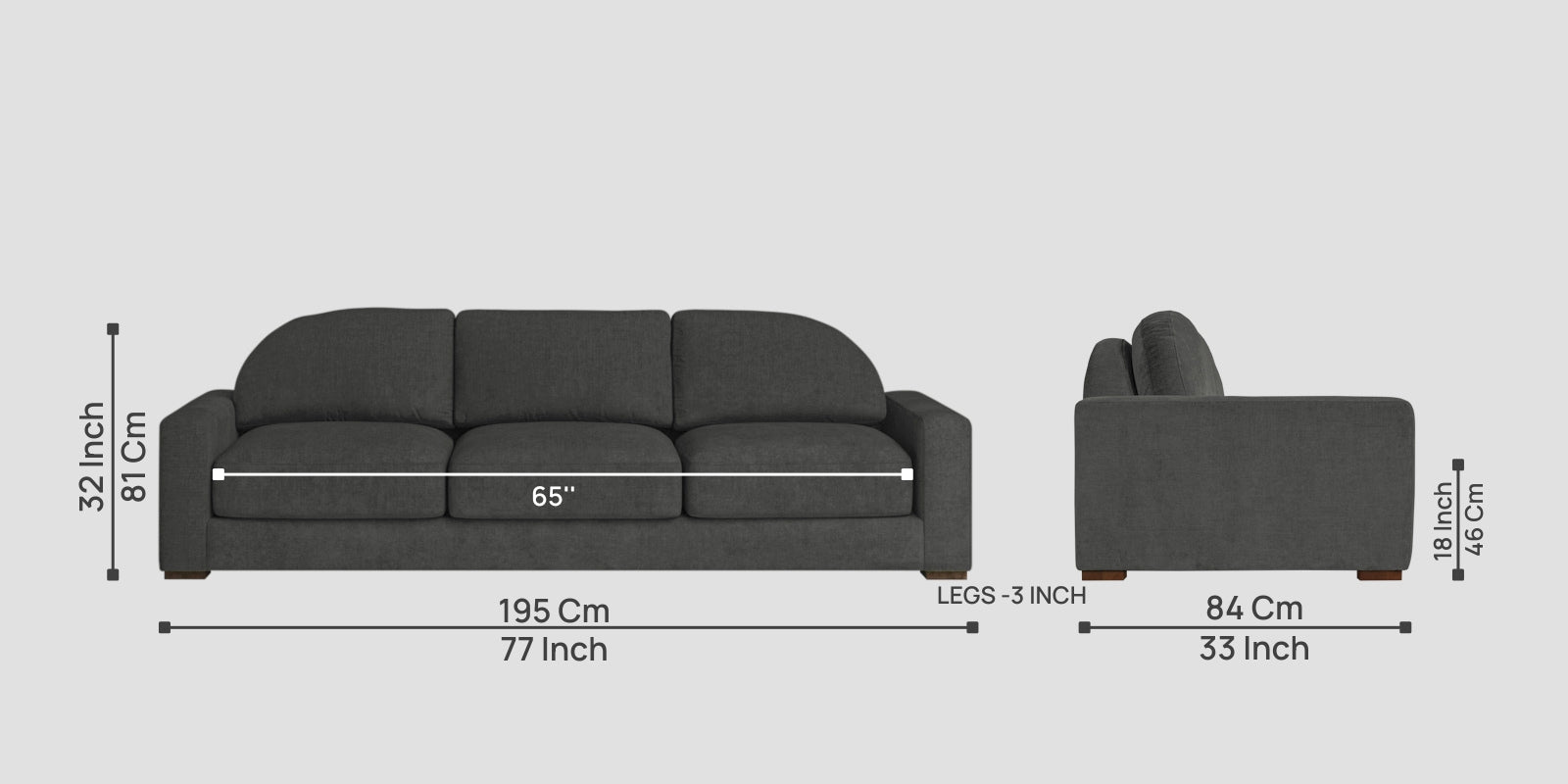 Dara Fabric 3 Seater Sofa In Charcoal Grey Colour - Febonic Living