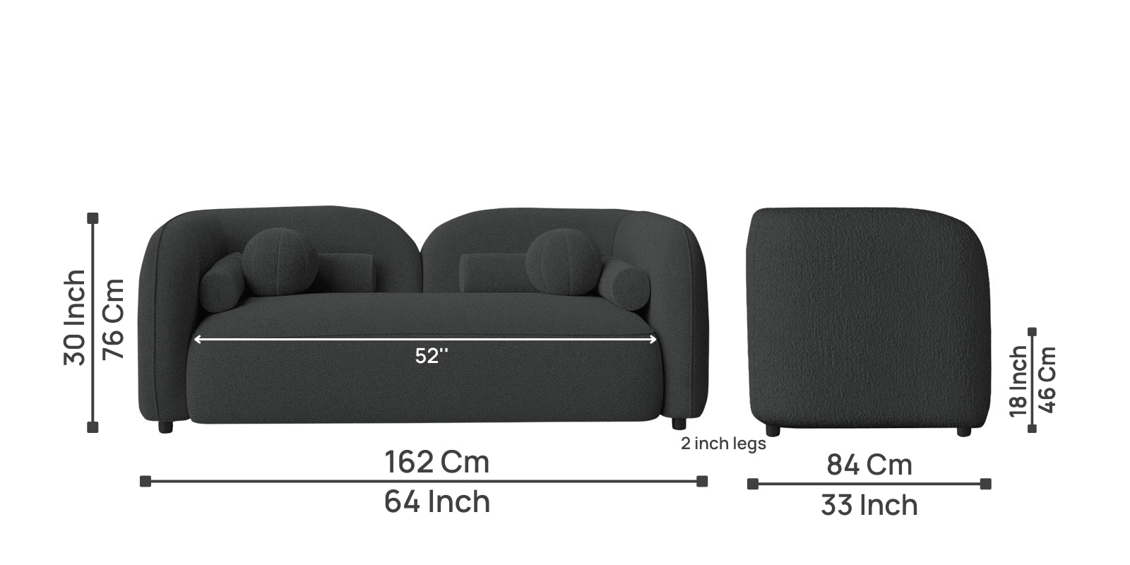 Corny Boucle Fabric 2 Seater Sofa In Shadow Grey Colour - Febonic Living
