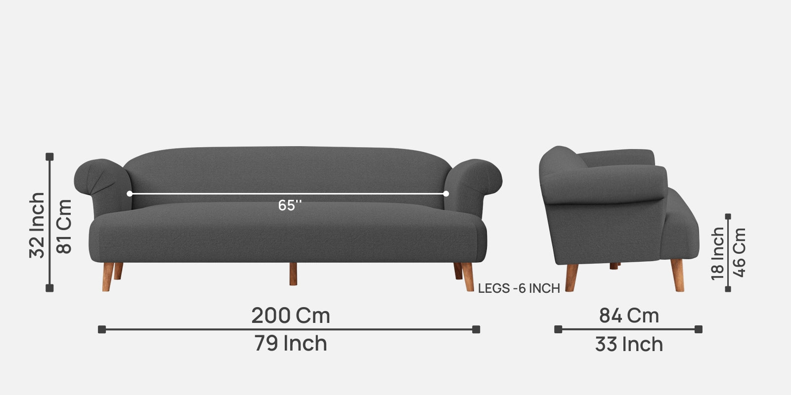 Barber Fabric 3 Seater Sofa In Stone Grey Colour - Febonic Living