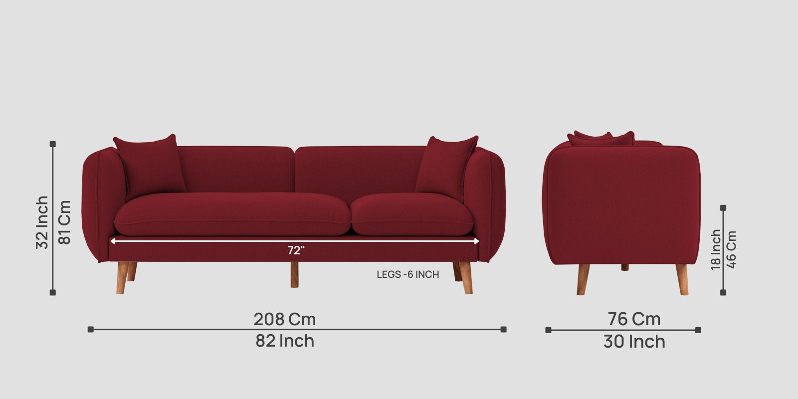 Reva Fabric 3 Seater Sofa In Chilli Red Colour - Febonic Living