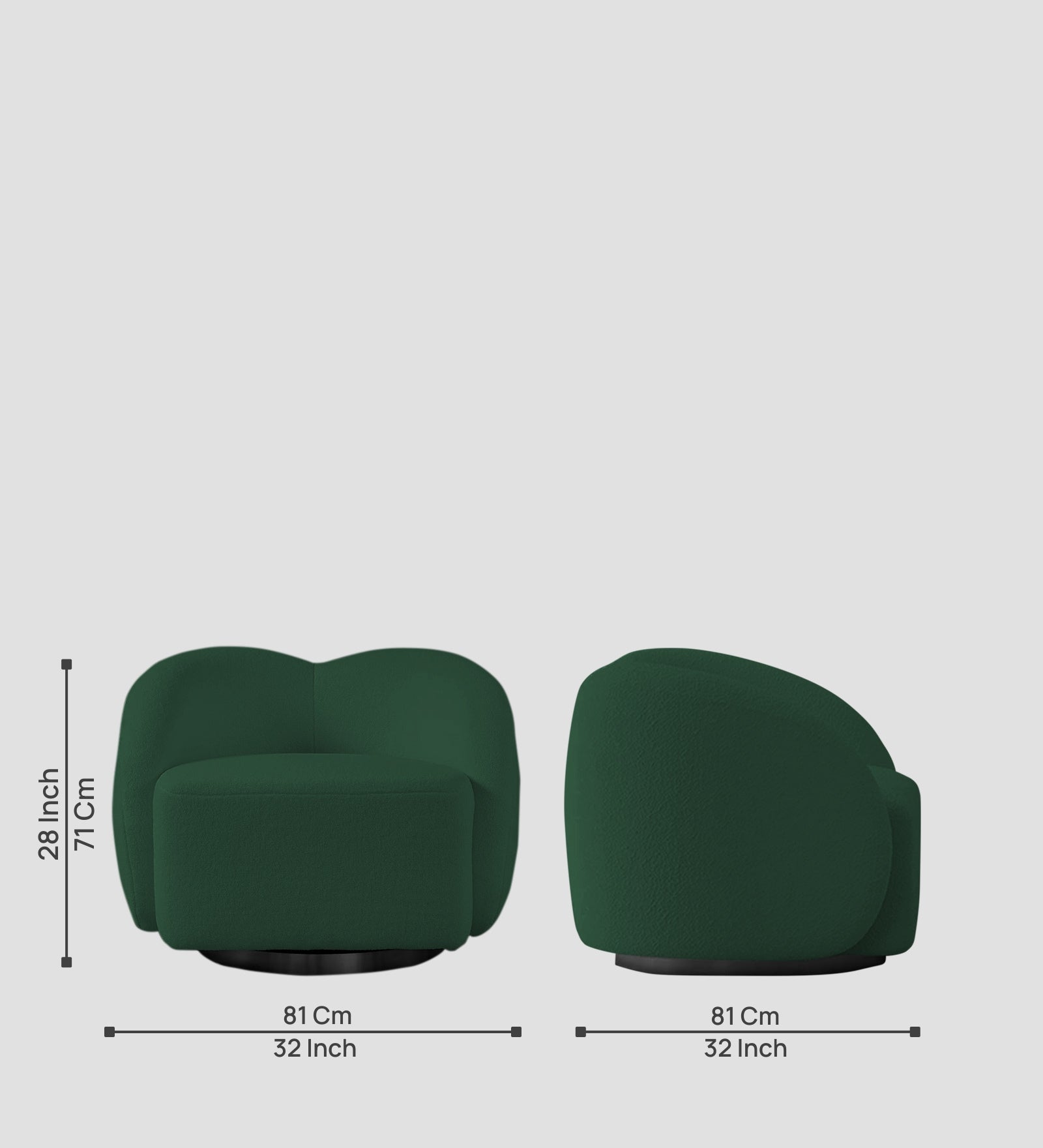 Miles Boucle Fabric Swivel Chair in Hunter Green Colour