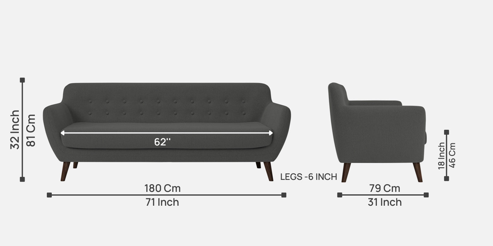 Goofy Fabric 3 Seater Sofa In Stone Grey Colour - Febonic Living