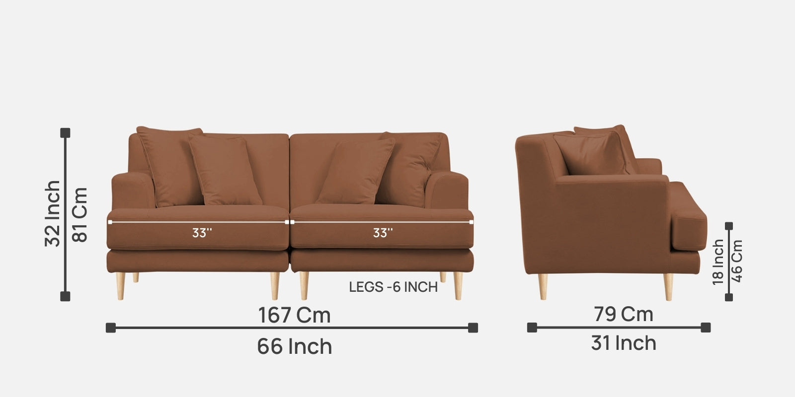 Woody Fabric 2 Seater Sofa In Caramel Beige Colour - Febonic Living