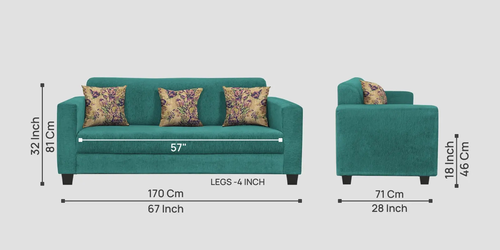 Lipu Fabric 3 Seater Sofa In Sea Green Colour Febonic Living