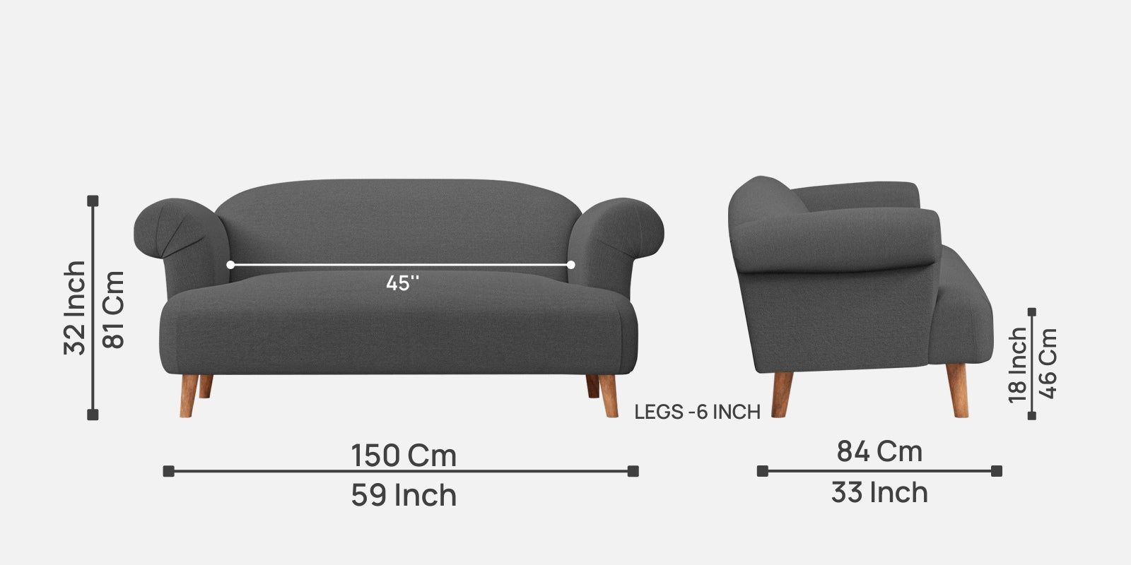 Barber Fabric 2 Seater Sofa In Stone Grey Colour - Febonic Living