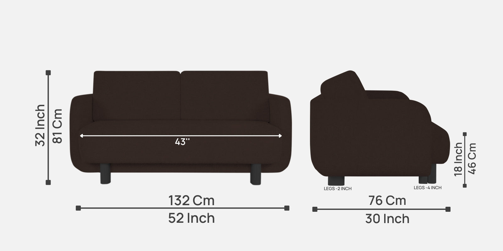 Varu Fabric 2 Seater Sofa In Coffee Brown Colour - Febonic Living