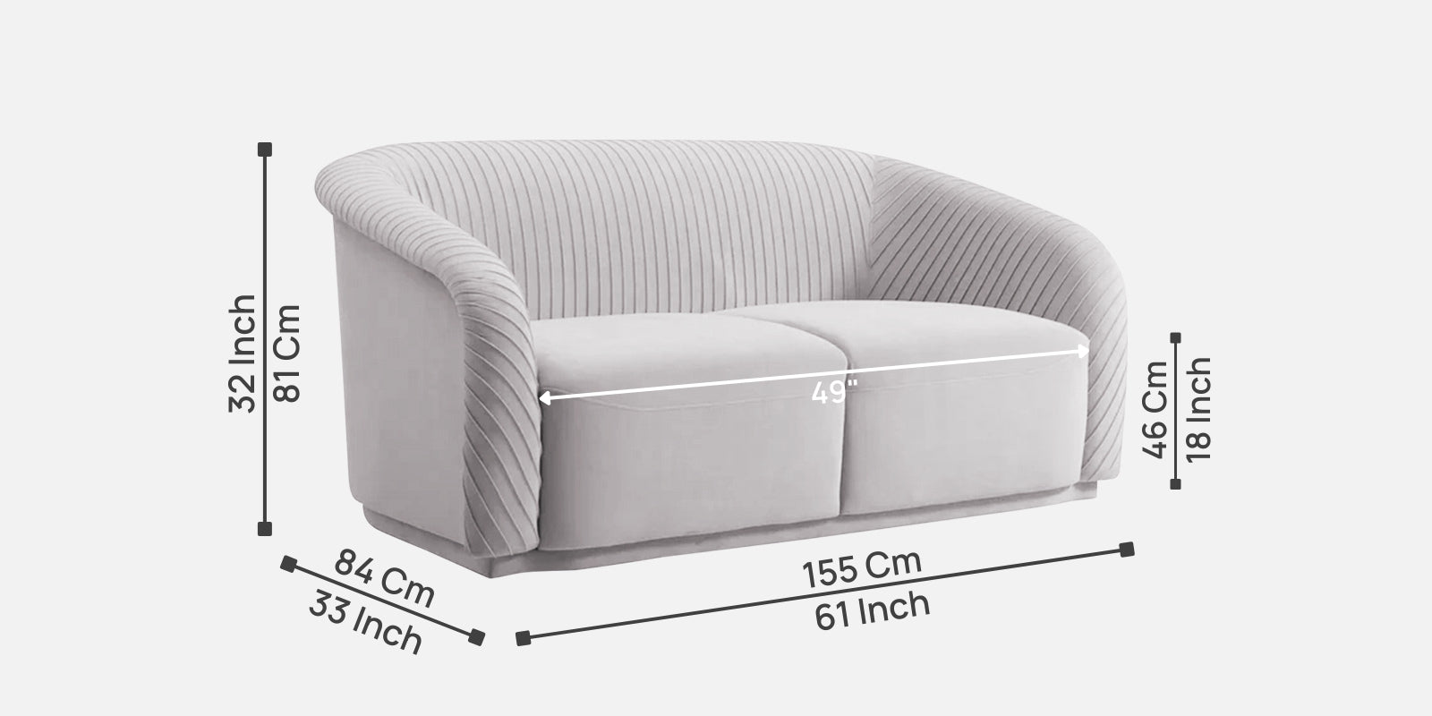 Yara Velvet Fabric 2 Seater Sofa In Concrete Grey Colour - Febonic Living