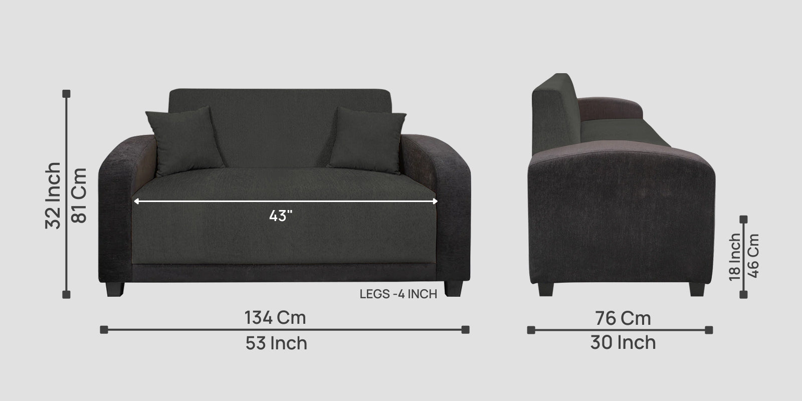 Alex Fabric 2 Seater Sofa In Charcoal Grey Colour - Febonic Living