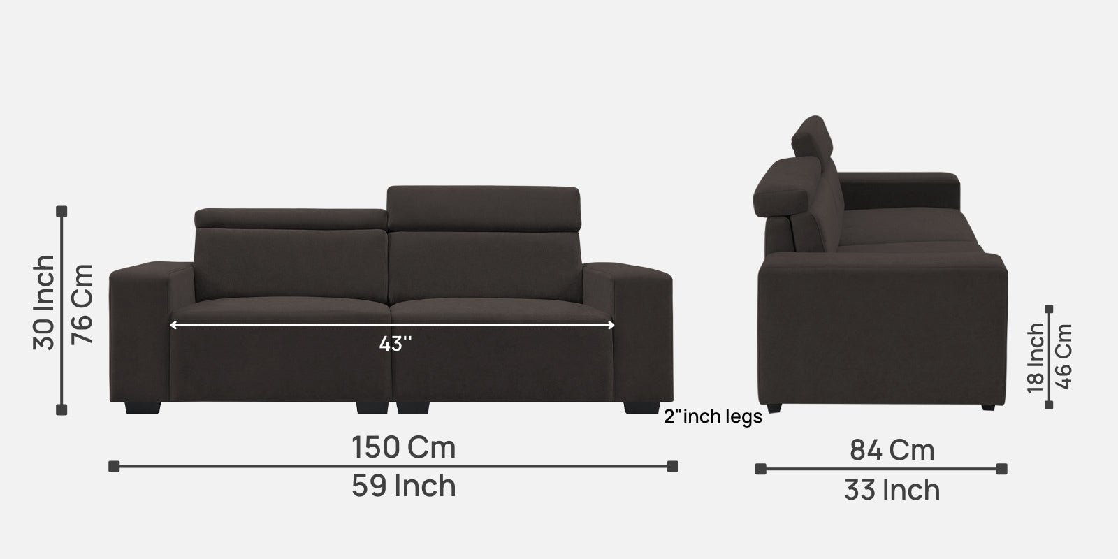 Hiro Fabric 2 Seater Sofa In Coal Brown Colour - Febonic Living