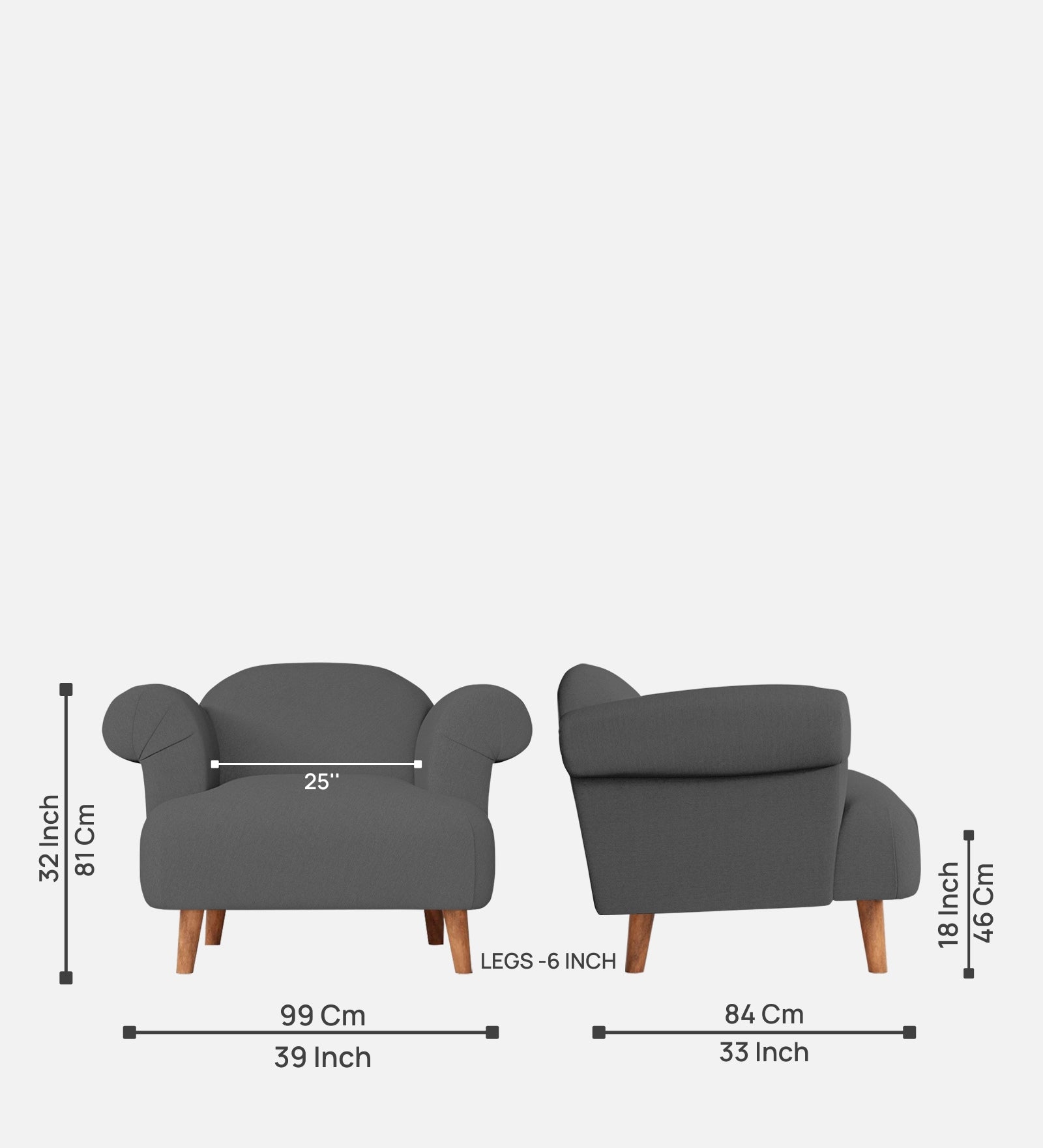 Barber Fabric 1 Seater Sofa In Stone Grey Colour - Febonic Living
