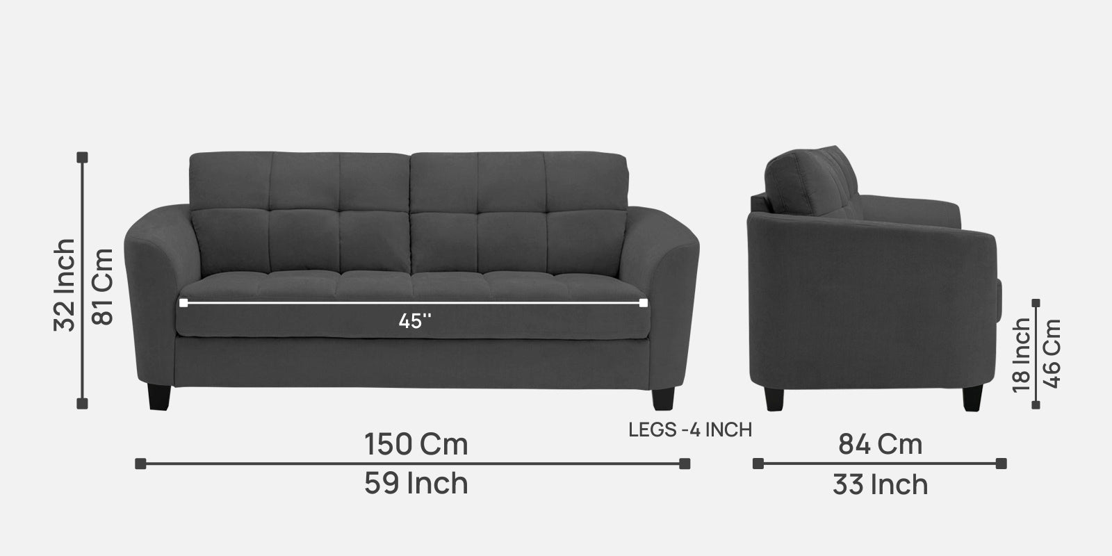 Mulan Fabric 2 Seater Sofa In Stone Grey Colour - Febonic Living