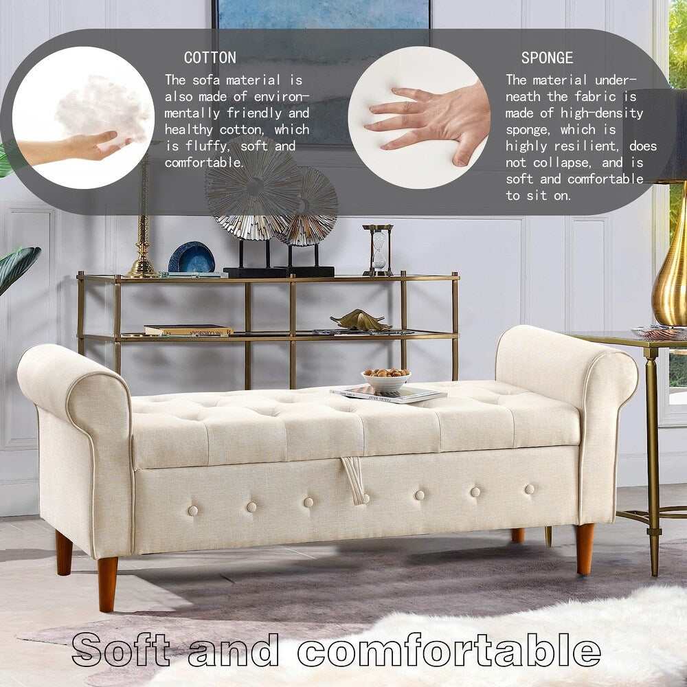 Dublin Fabric 3 Seater Recamier In Ivory Beige Colour With Storage - Febonic Living