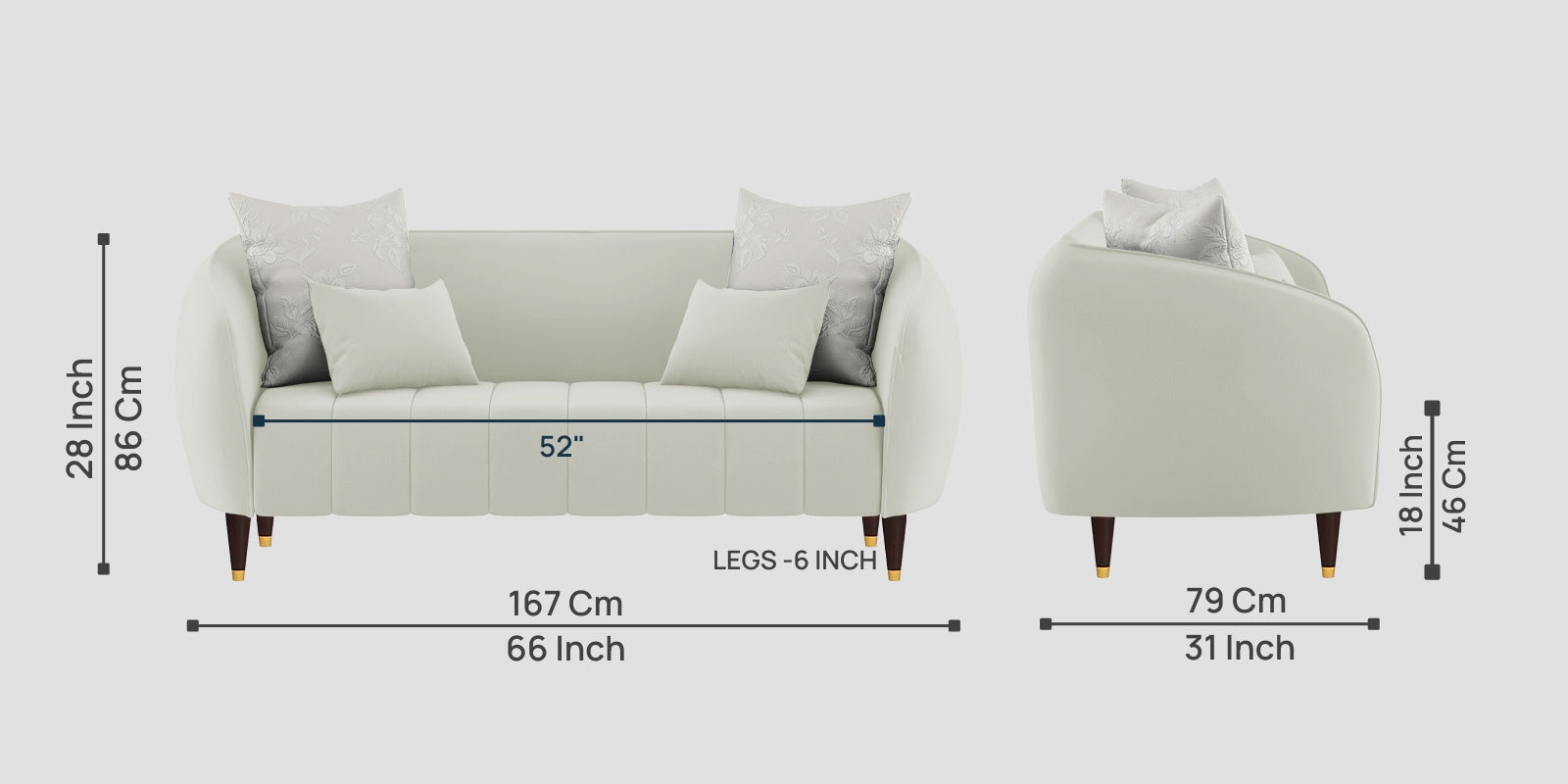 Hairo Velvet 2 Seater Sofa In Bone Grey Colour - Febonic Living