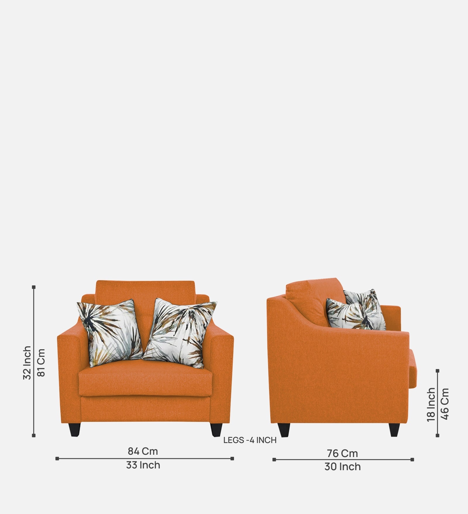 Welly Fabric 1 Seater Sofa In Dark Orange Colour - Febonic Living