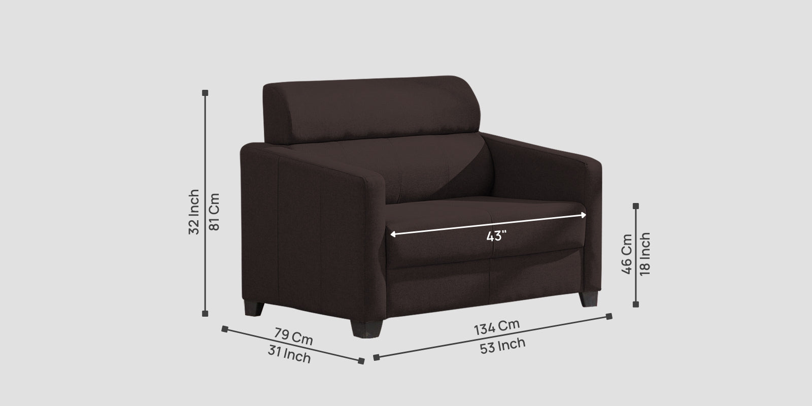 Devo Fabric 2 Seater Sofa In Dark Brown Colour - Febonic Living
