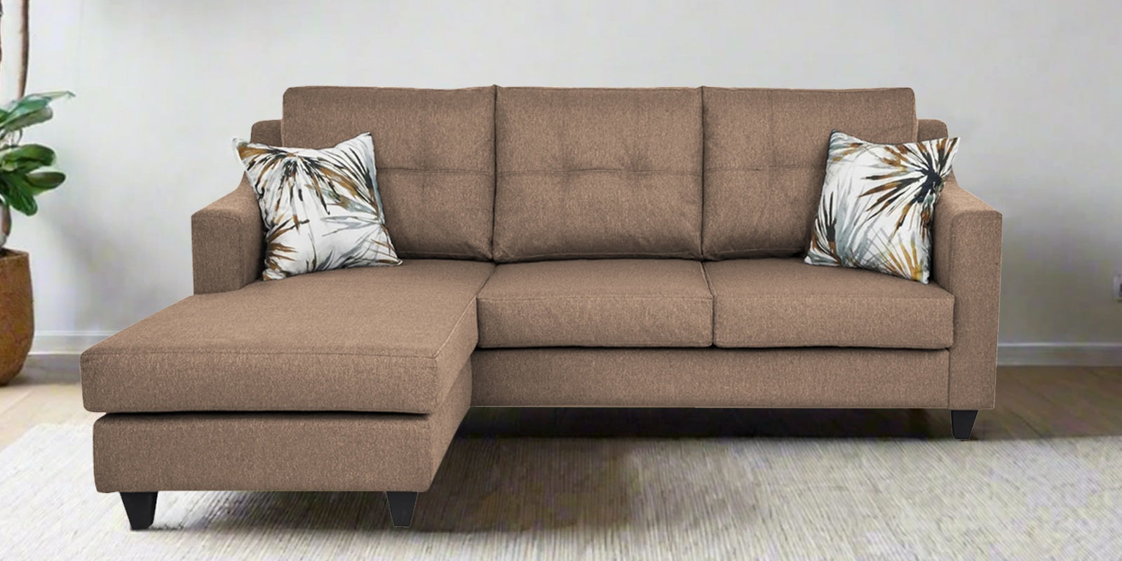 Welly Fabric RHS Sectional Sofa (2+Lounger) In Cookie Beige Colour - Febonic Living