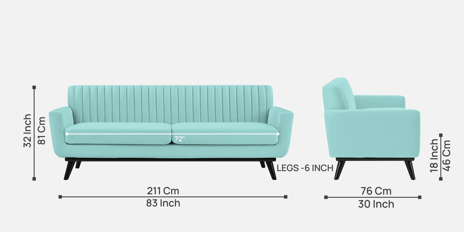Tucker Velvet 3 Seater Sofa In Barmunda Aqua Colour - Febonic Living