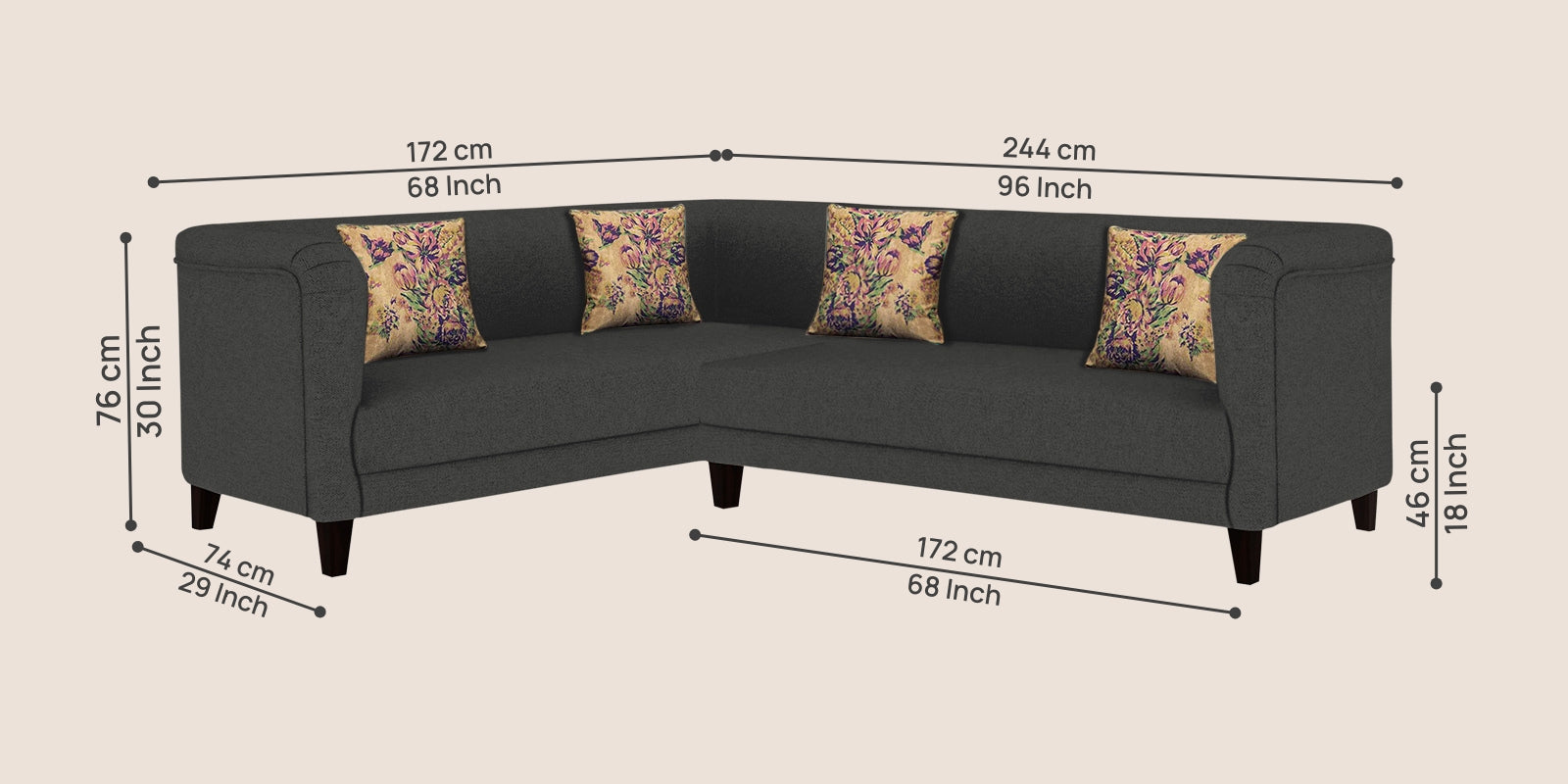 Niki Fabric Corner Sofa In Charcoal Grey Colour - Febonic Living