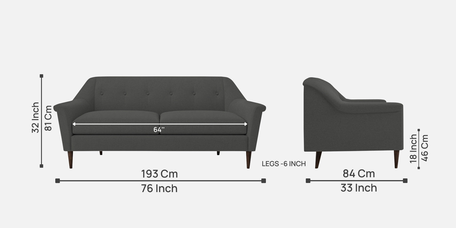Homer Fabric 3 Seater Sofa In Stone Grey Colour - Febonic Living