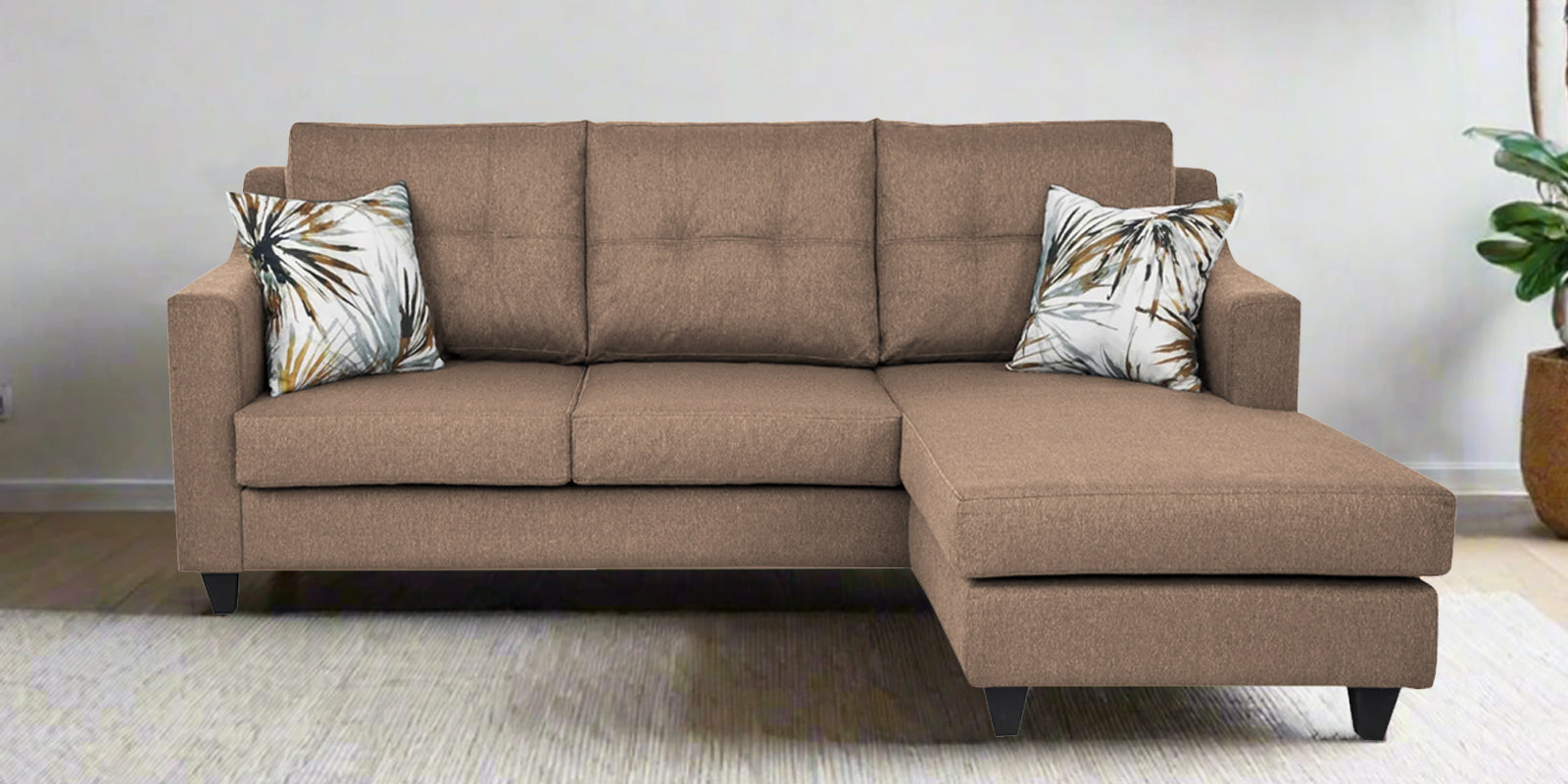 Welly Fabric LHS Sectional Sofa (2+Lounger) In Cookie Beige Colour - Febonic Living