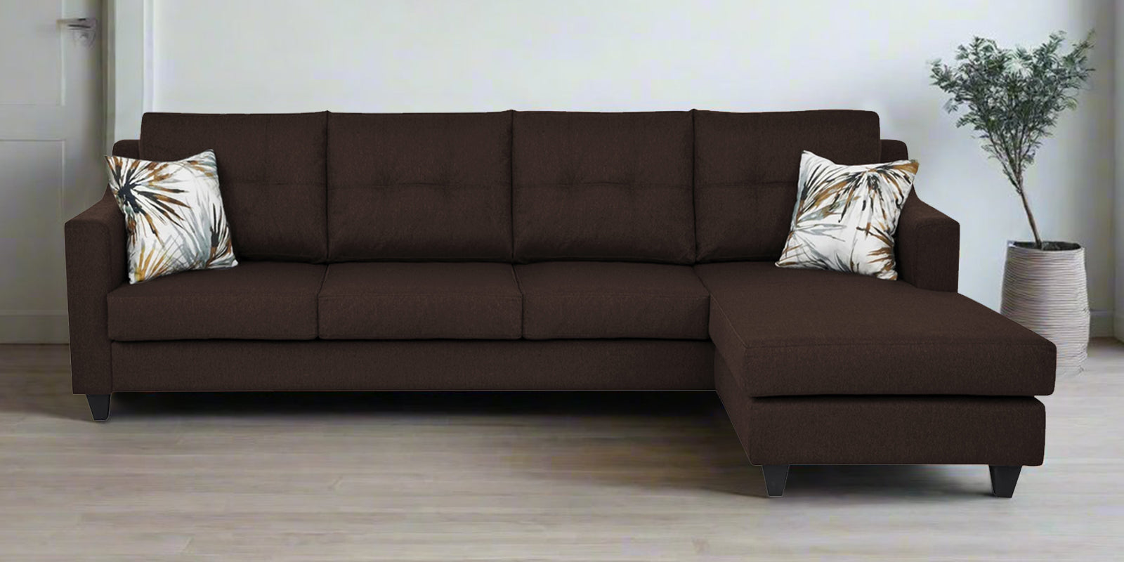 Welly Fabric LHS Sectional Sofa (3+Lounger) In Coffee Brown Colour - Febonic Living