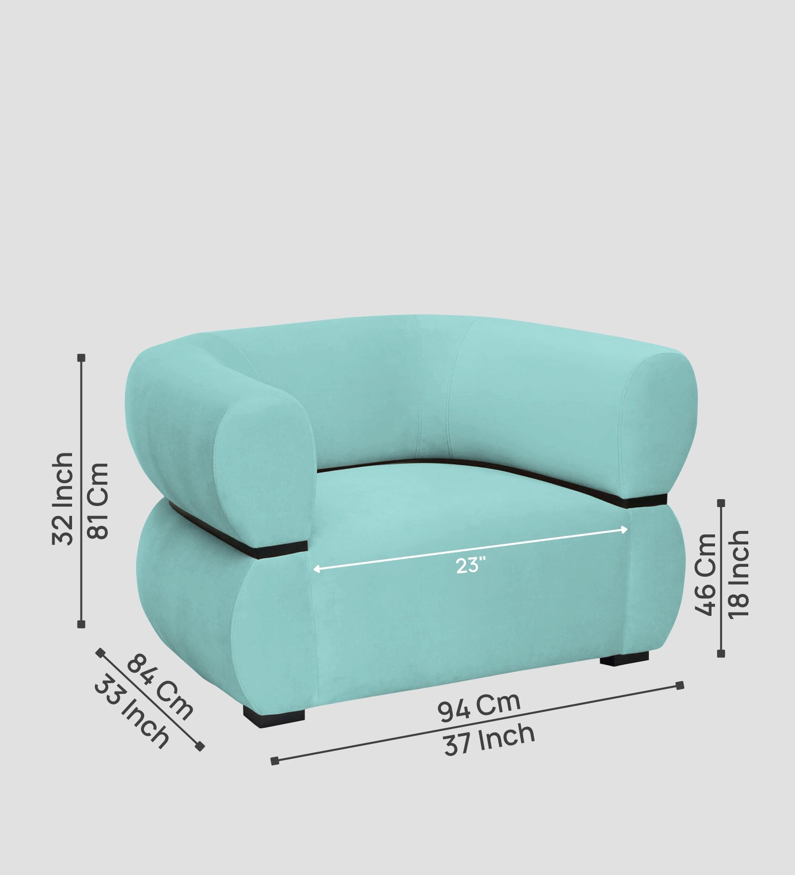Kula Velvet 1 Seater Sofa In Barmunda Aqua Colour - Febonic Living