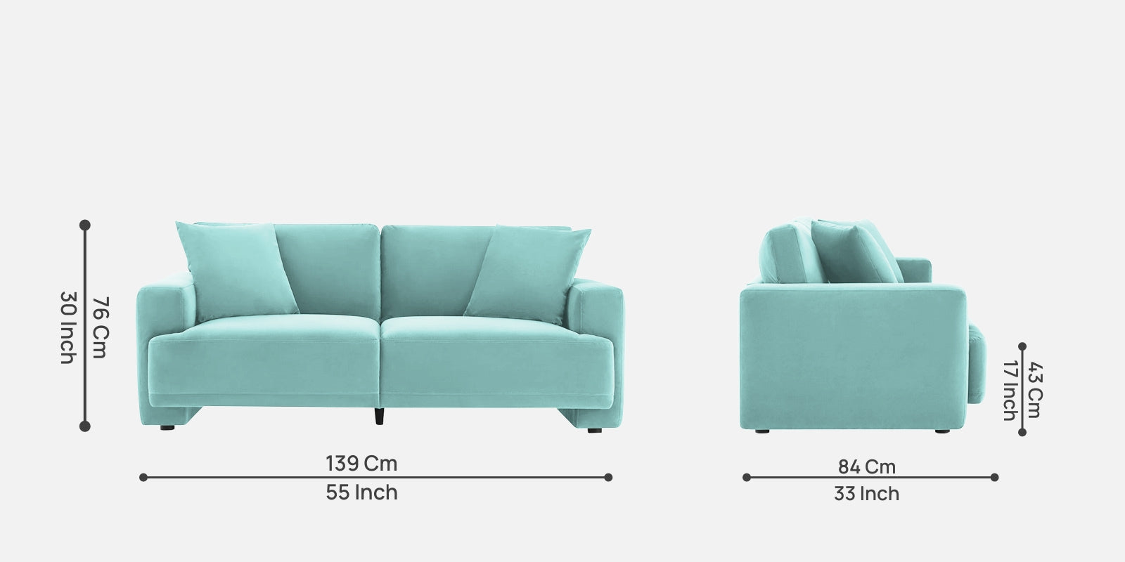 Kosta Velvet 2 Seater Sofa In Barmunda Aqua Colour - Febonic Living
