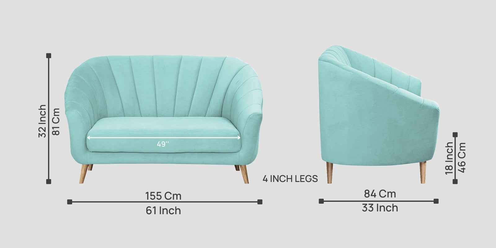 Kaylee Velvet 2 Seater Sofa In Barmunda Aqua Colour - Febonic Living