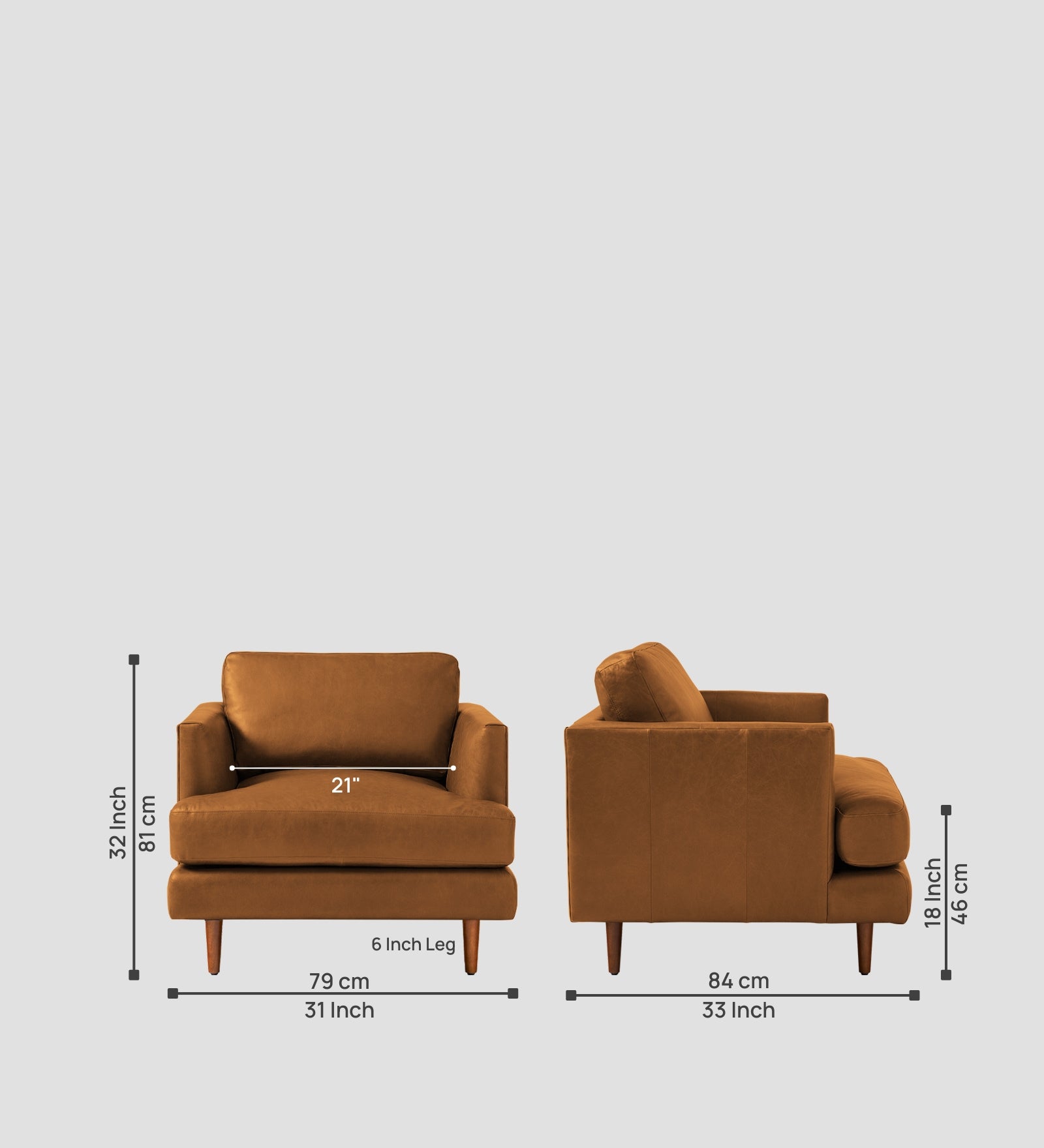 Sterio Leatherette 1 Seater Sofa In Cinnamon Brown Colour - Febonic Living