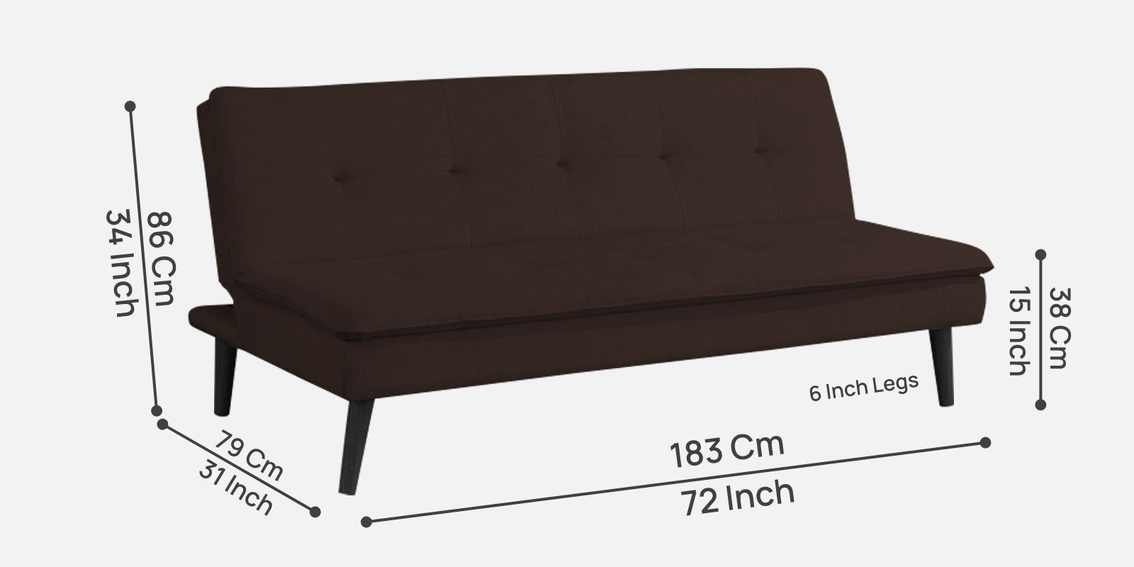 Toner Fabric 3 Seater Convertible Sofa Cum Bed In Coffee Brown Colour - Febonic Living