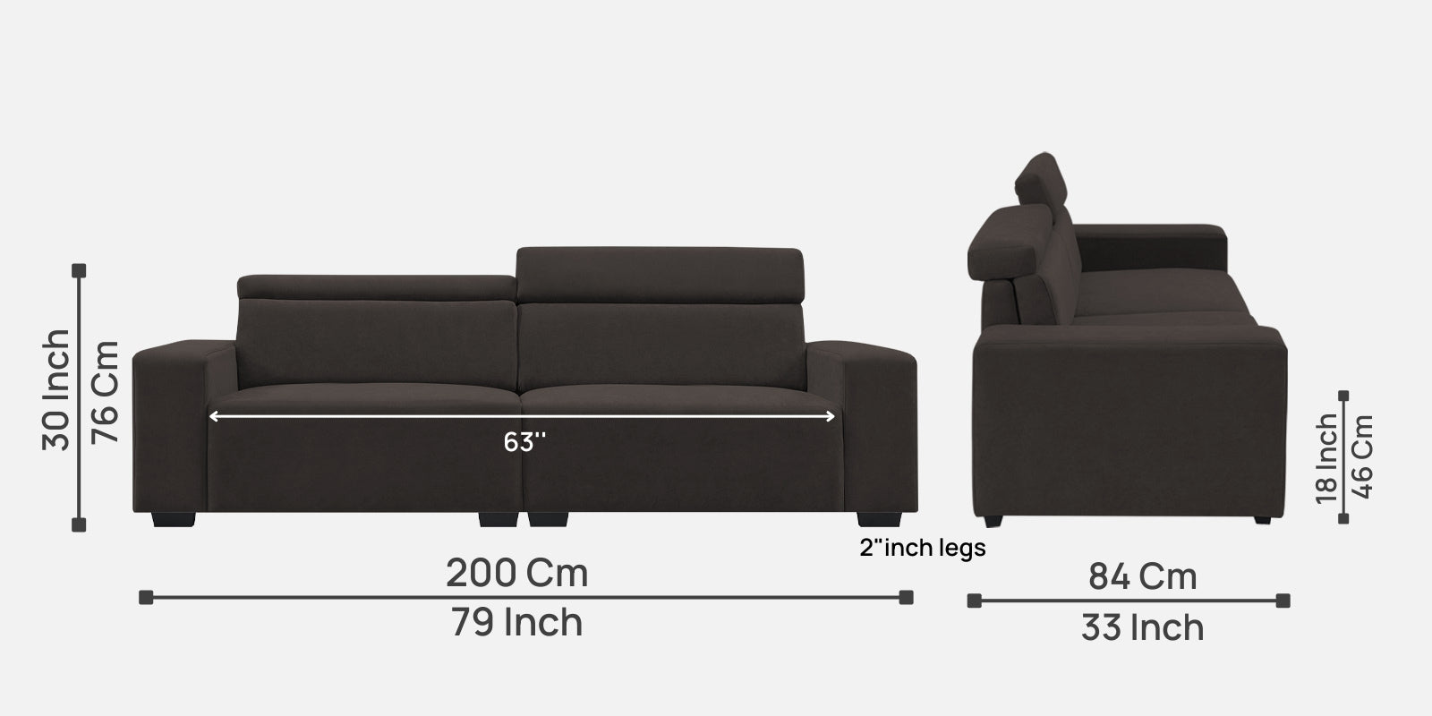 Hiro Fabric 3 Seater Sofa In Coal Brown Colour - Febonic Living