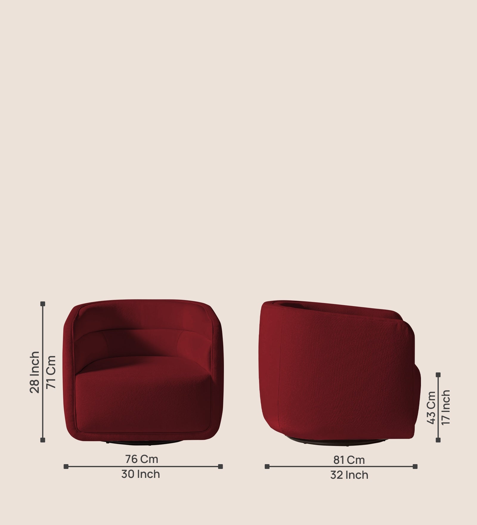 Ria Fabric Swivel Chair in Chilli Red Colour