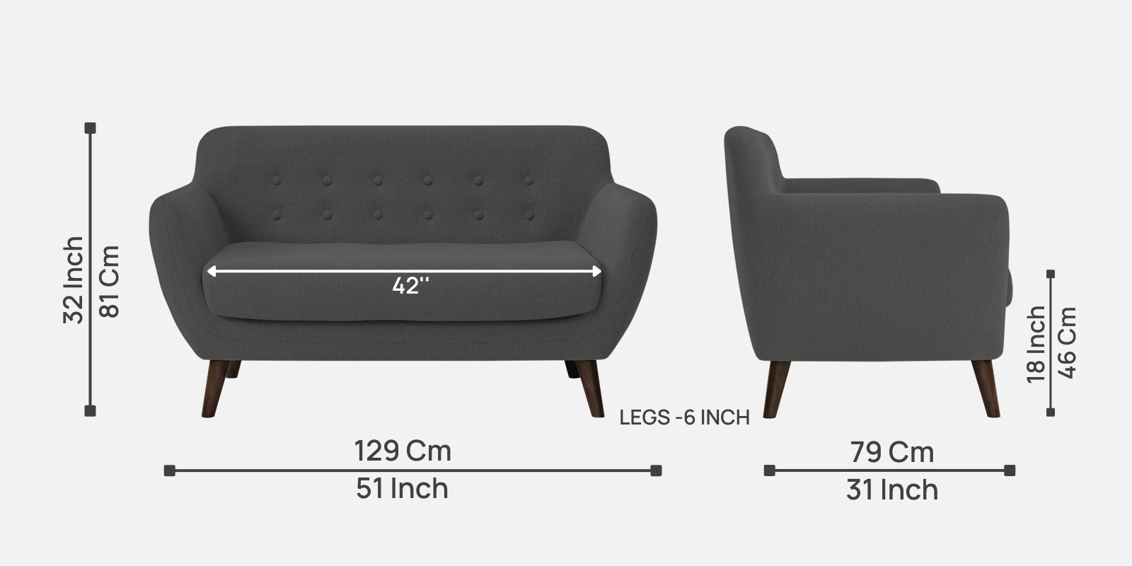 Goofy Fabric 2 Seater Sofa In Stone Grey Colour - Febonic Living