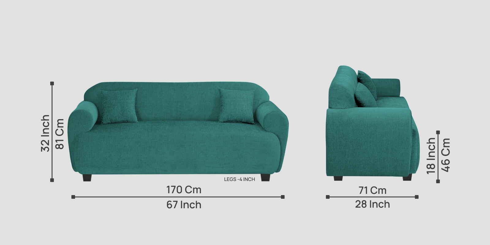 Apollo Fabric 3 Seater Sofa In Sea Green Colour - Febonic Living