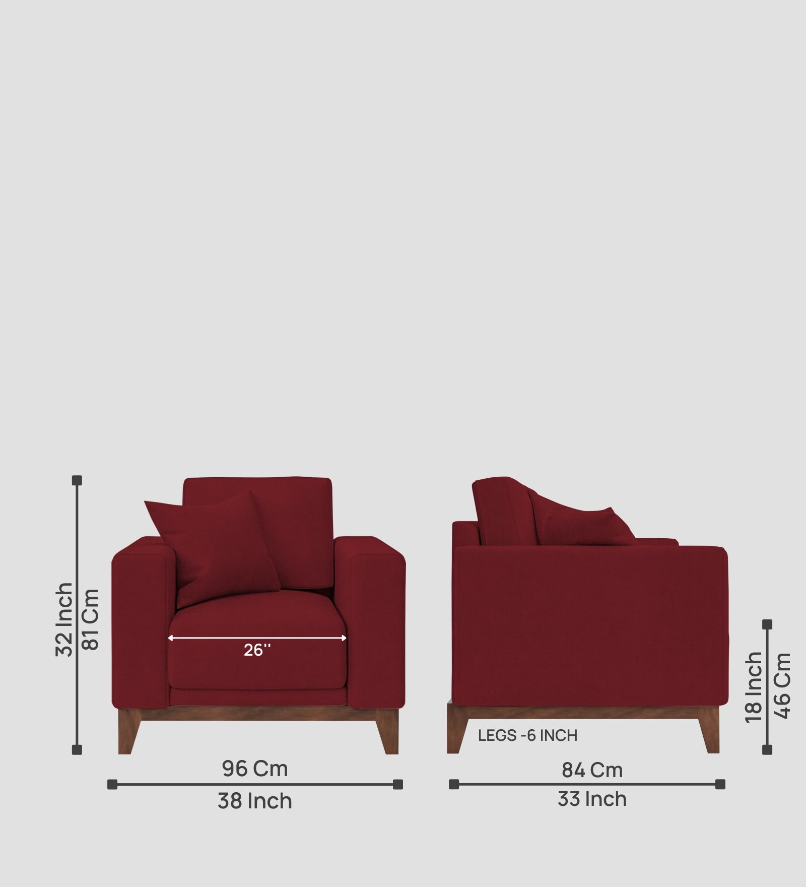 Luca Fabric 1 Seater Sofa In Chilli Red Colour - Febonic Living